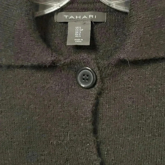 Tahari Cashmere Blend Black Oversized Open ButtonSz S Cropped Cardigan  Sweater - Picture 6 of 10